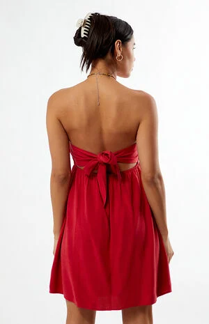 Tie Back Strapless Babydoll Mini Dress image number 5