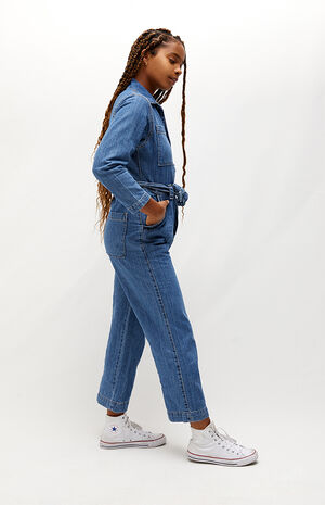 Cropped Denim Jumpsuit Cropped Denim Jumpsuit image number null