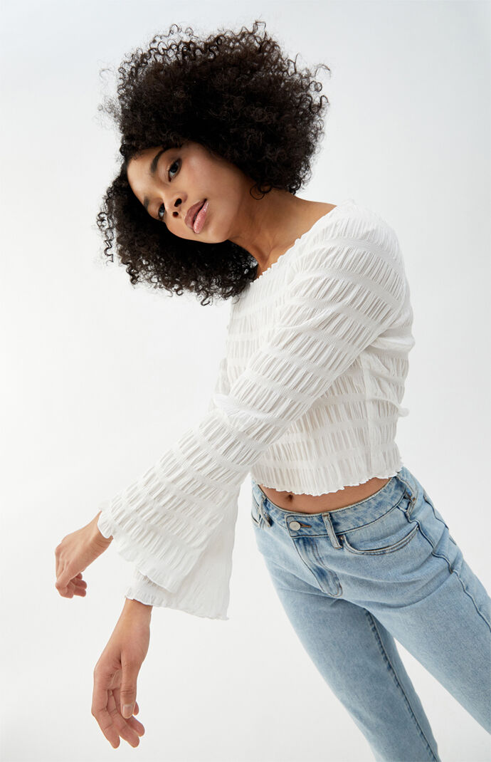 Shirred Long Sleeve Top