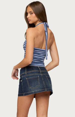 Twisted Cutout Striped Halter Top image number 3