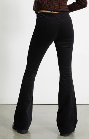 Black Low Rise Corduroy Flare Pants image number 4