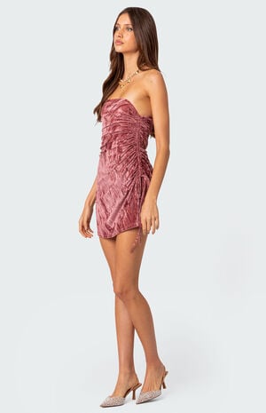 Crushed Velvet Drawstring Mini Dress image number 4