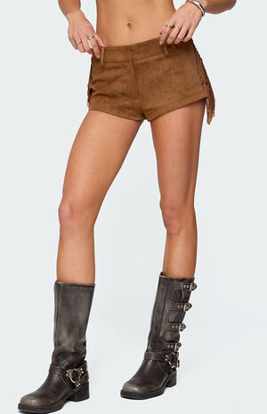 Sapir Fringe Faux Suede Shorts image number 2