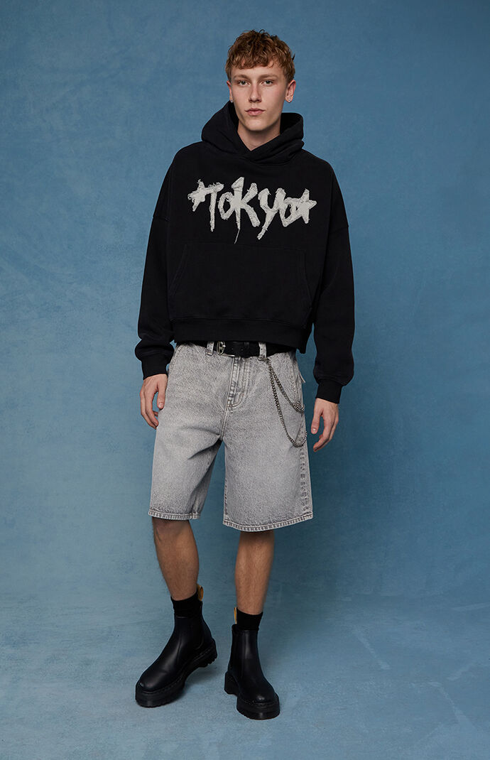 a2o 短丈 パーカー punkandyo fti Pacsun Parker Baggy Jean Shorts Gray Wash | Pacsun