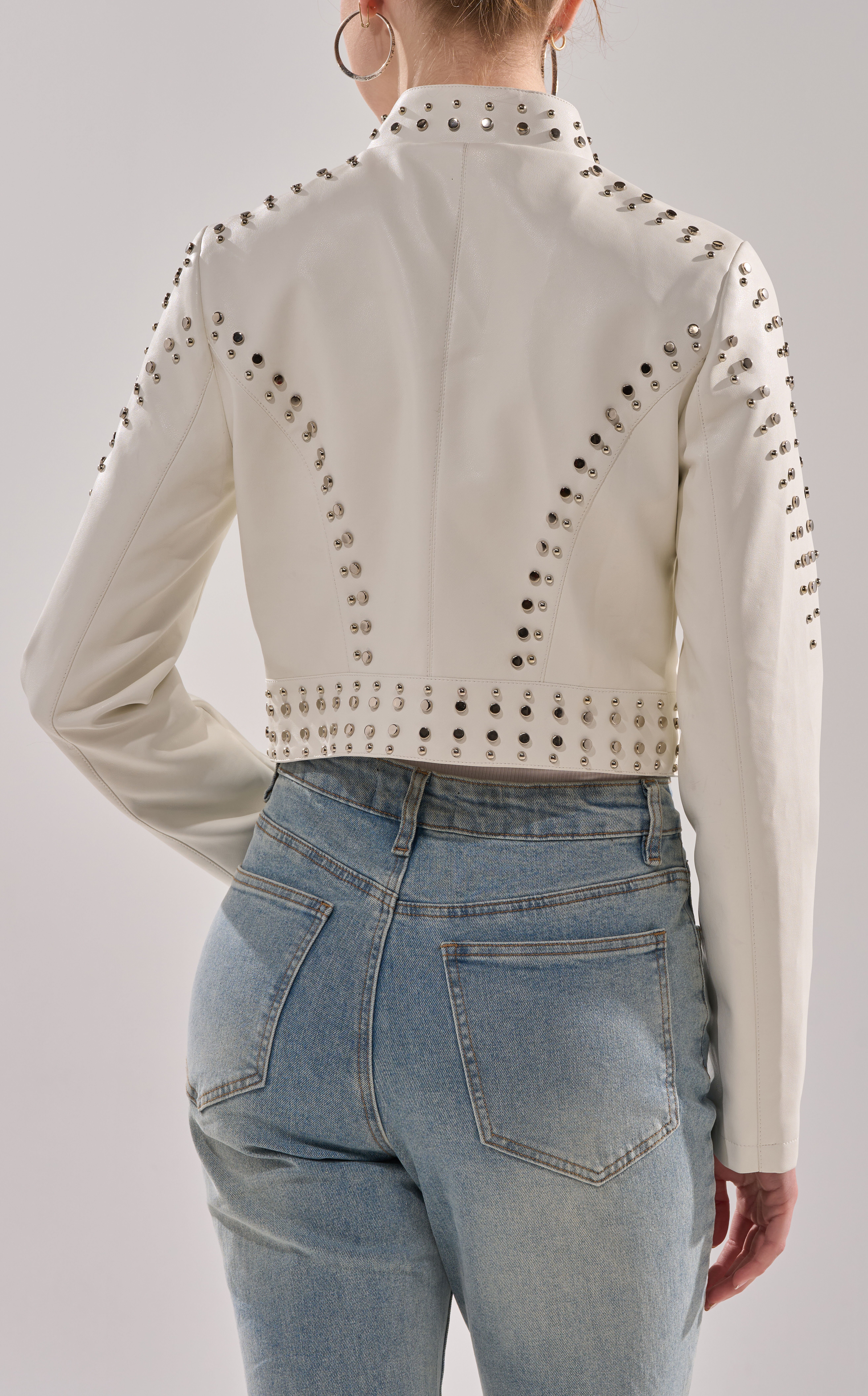 AZALEA WANG Silvina White Butter Faux Leather Moto Jacket