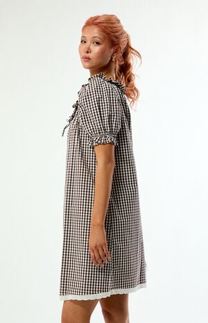 Gingham Puff Sleeve Button Up Mini Dress image number 3