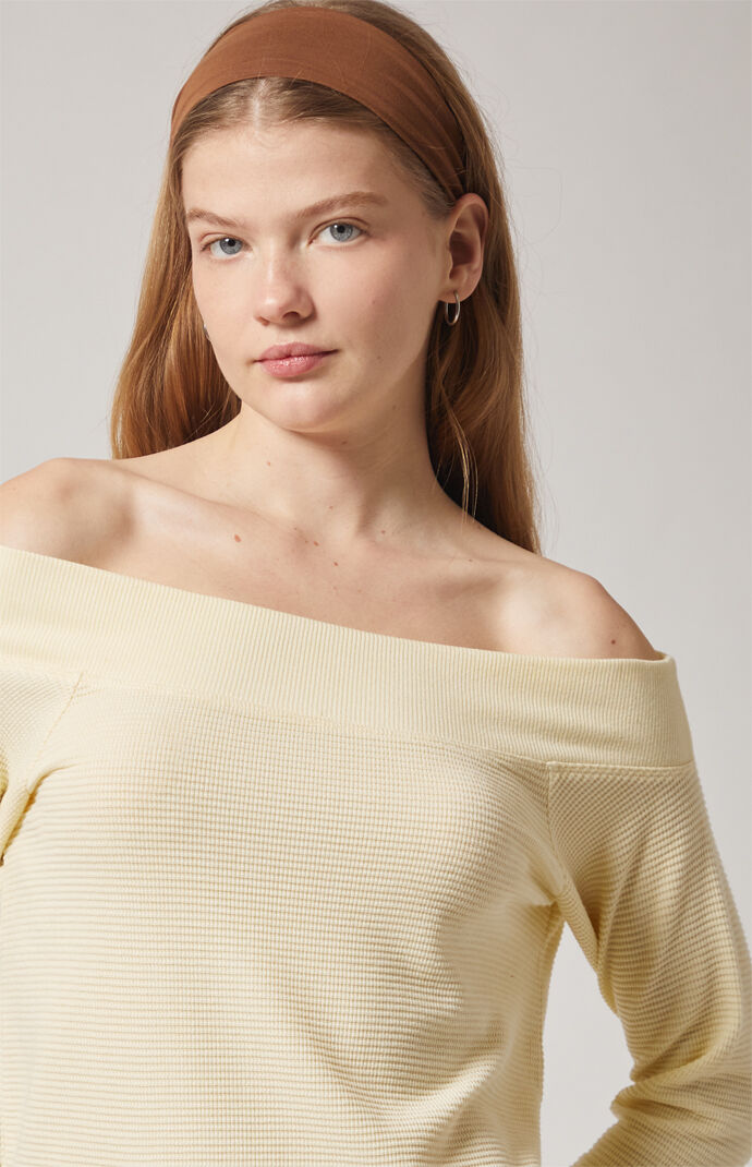 PAC 1980 Active Aspen Waffle Knit Off-The-Shoulder Sweatshirt