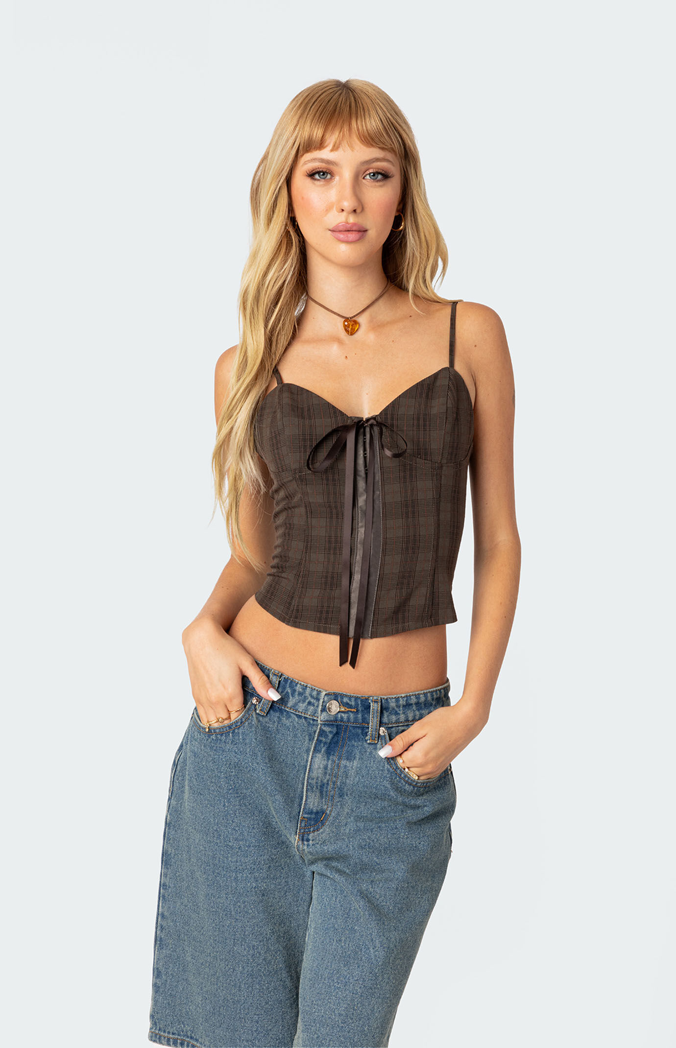 Edikted Plaid Lace Up Corset | PacSun