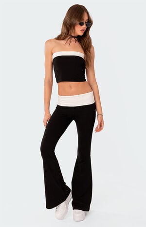 Edikted Contrast Fold Over Flared Leggings