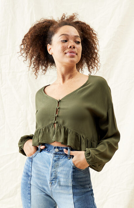 Long Sleeve Ruffle Hem Top
