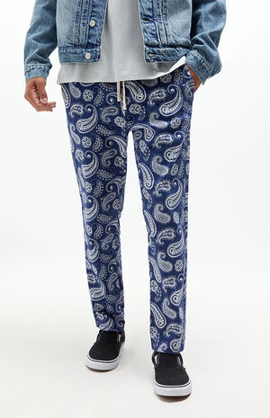 Navy Paisley Cotton Drawstring Trousers image number 2