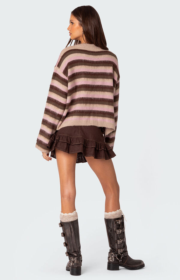 Edikted Oversized Fuzzy Striped Sweater