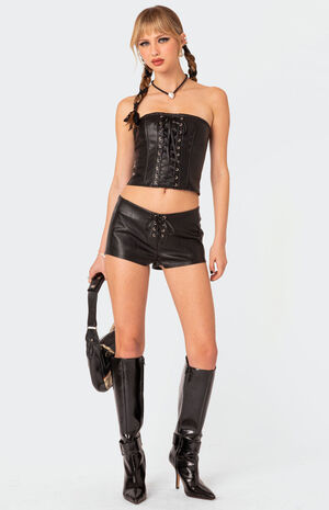Wilde Lace Up Faux Leather Shorts image number 4