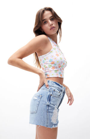 Upcycled Ripped High Waisted Cutoff Denim Shorts image number 3