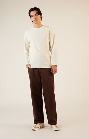 Cream Solid Raw Hem Waffle Knit Long Sleeve T-Shirt image number 4