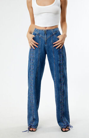 Daydream Lace-Up Low Rise Jeans image number 3