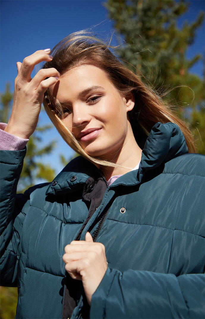 La hearts black hooded puffer jacket Clearance