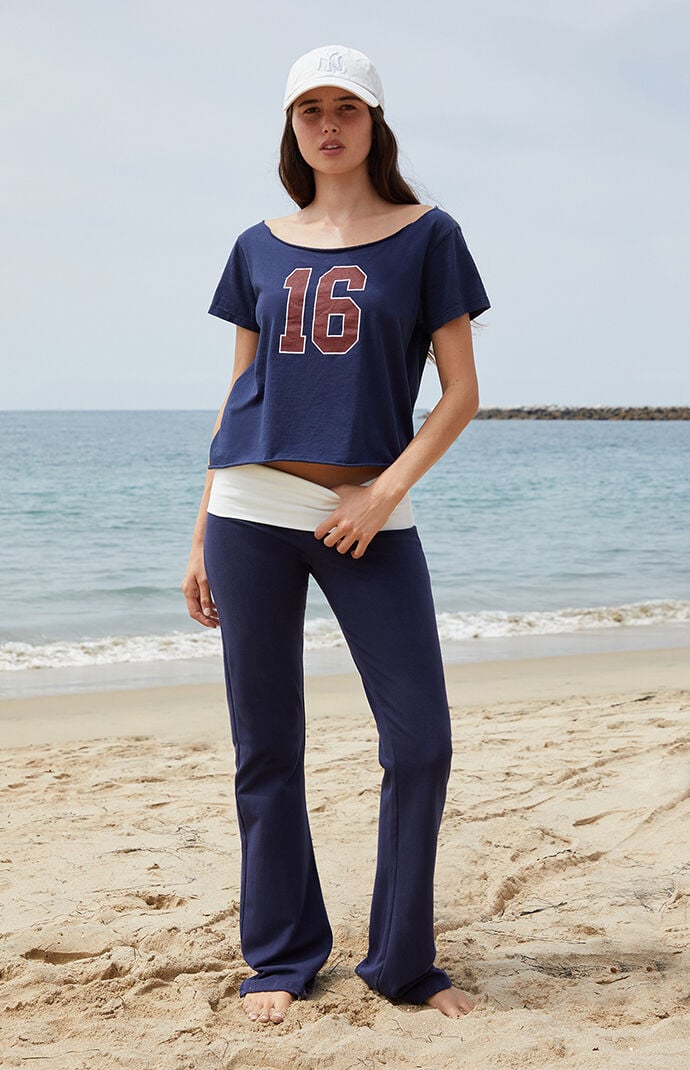 John Galt Blue & White Contrast Priscilla Flare Pants