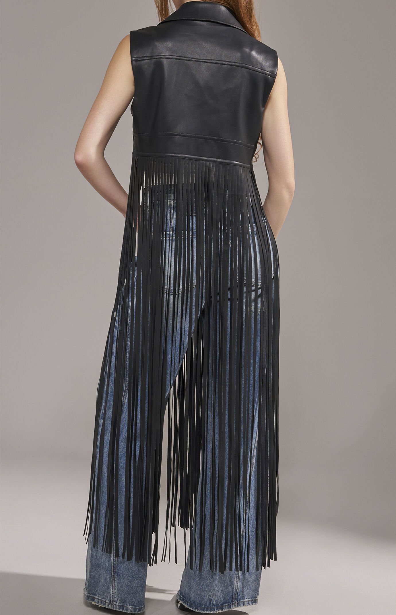 AZALEA WANG Arden Faux Leather Fringe Moto Vest