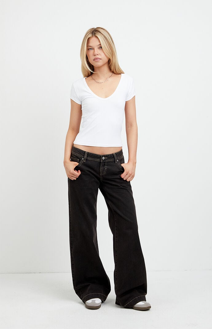 Pacsun Kaia Ultimate Low Rise Baggy Jeans Contrast Stitch Faded Black