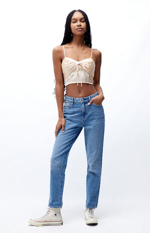 Satin Tie Front Cami Tank Top image number 4