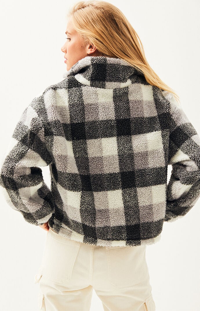 Plaid sherpa jacket with hood Clearance