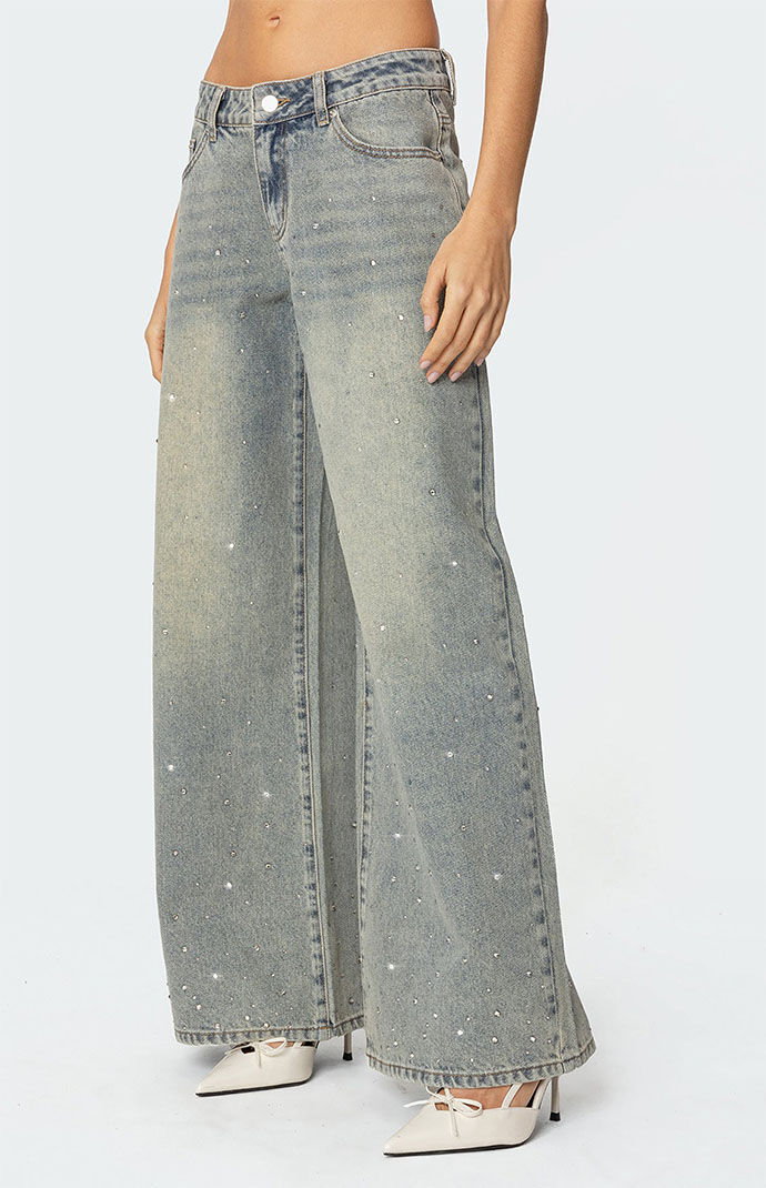 【SCULPTOR】Rhinestone Lowrise Denim Rhinestone Lowrise Denim Mid Blue – Sculptor