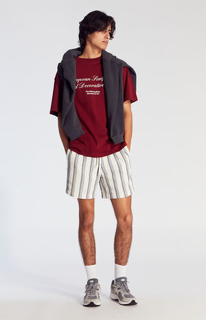 Navy Striped Textured Volley Shorts image number 5