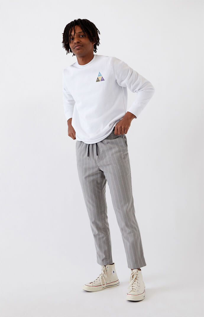 Gray & White Plaid Slim Fit Pants