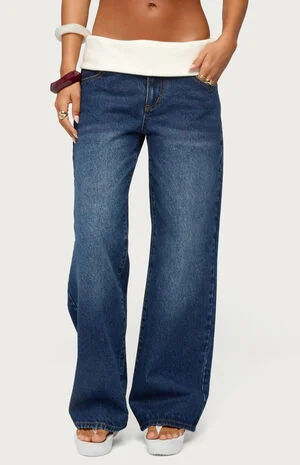 Knit Foldover Low Rise Baggy Jeans image number 1