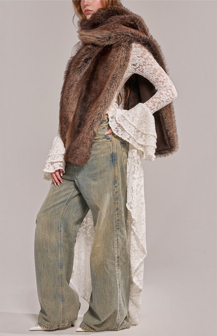 Azalea Wang Women's Brown Starlet Faux Fur Scarf