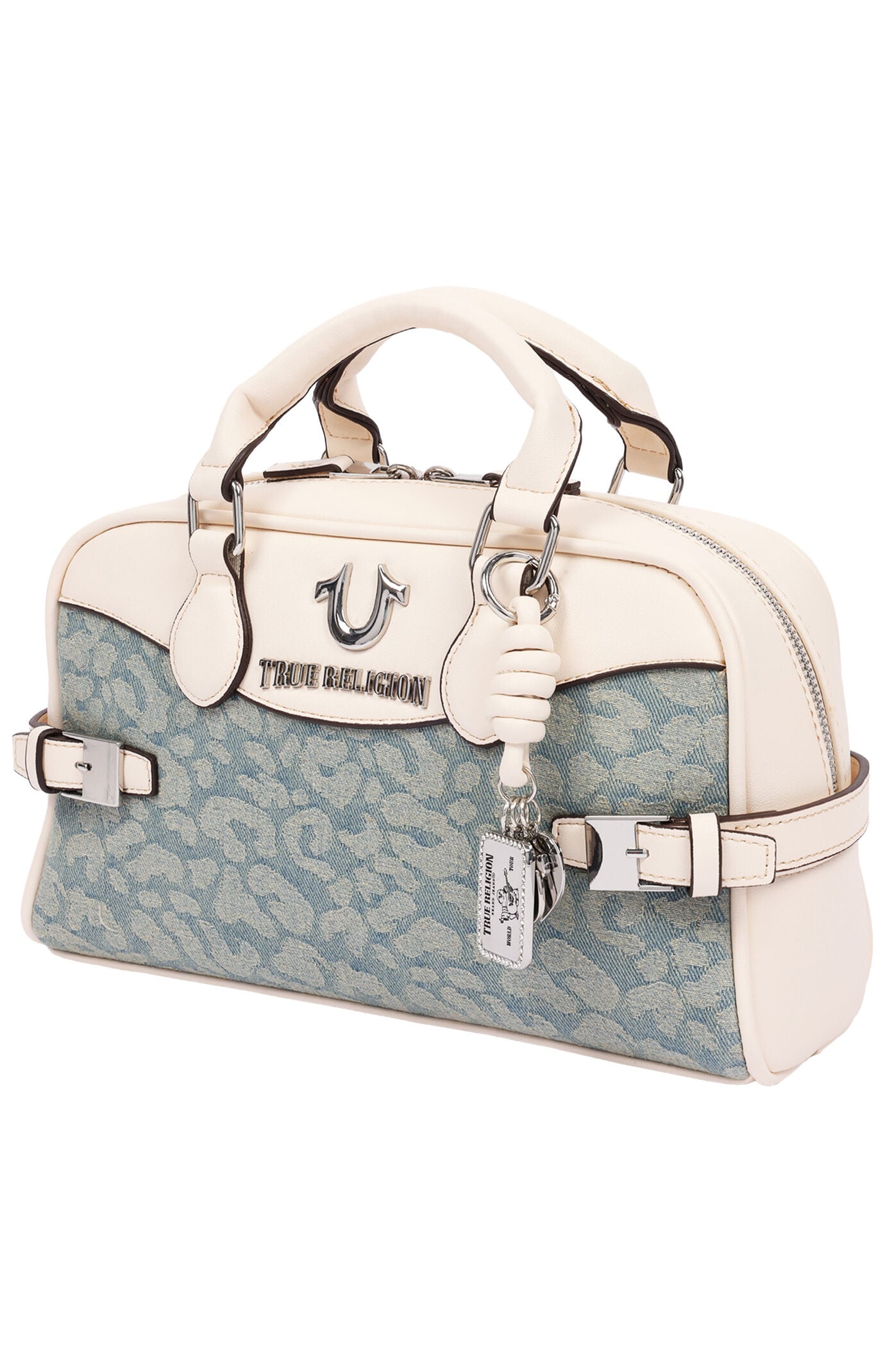 True Religion Brooks Leopard Denim Belted Satchel Bag
