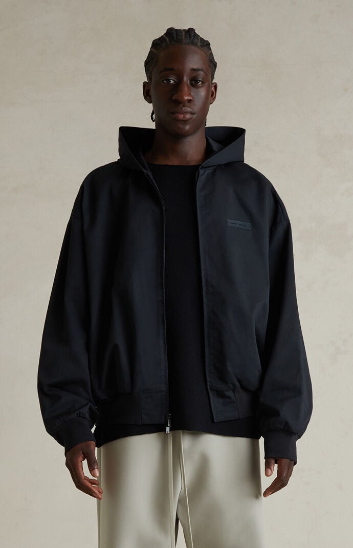トップス ESSENTIALS / POLY COTTON TWILL HOODIE Fear of God ESSENTIALS Jet Black Poly Cotton Twill Zip Up