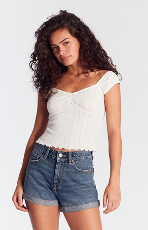 Dark Indigo Roll Cuff Denim Mom Shorts