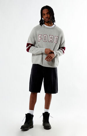 Heather Grey Striped Crew Neck Sweater image number 5