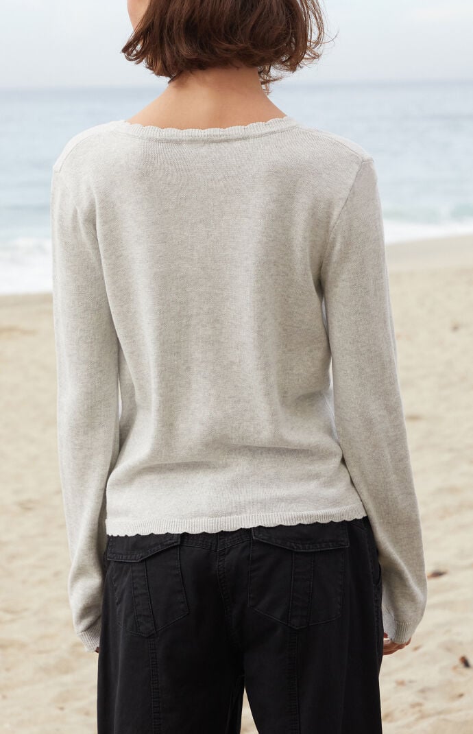 John Galt Light Gray Scalloped Button Down Cardigan