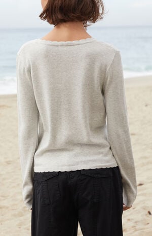 Light Gray Scalloped Button Down Cardigan image number 3