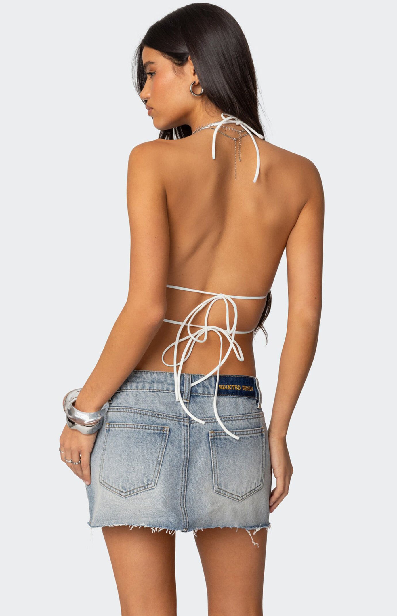 Edikted Nyx Backless Sheer Lace Top | Pacsun