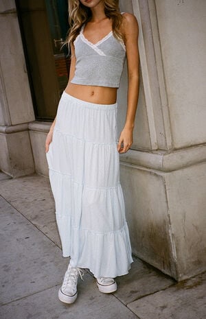 White Floral Izzy Tiered Maxi Skirt