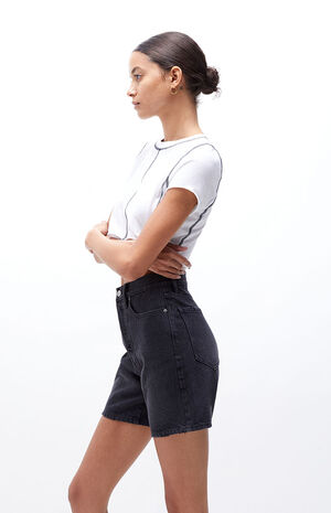 Eco Black Denim Dad Shorts image number 2