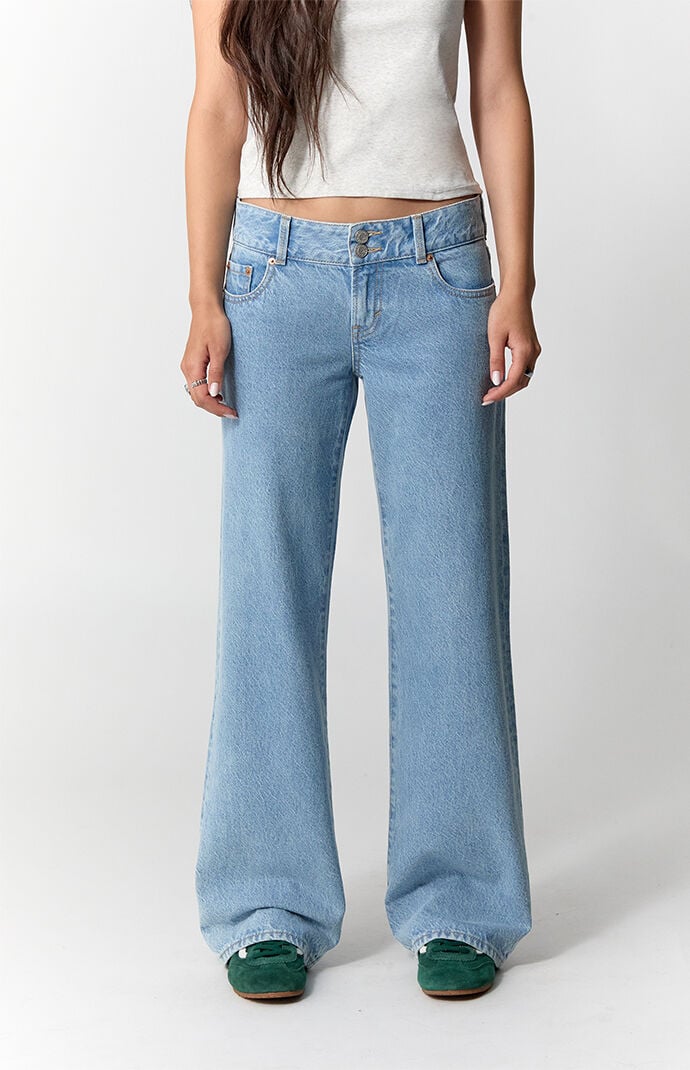 Pacsun Zoe Low Rise Girlfriend Jeans Button Pocket Light Blue