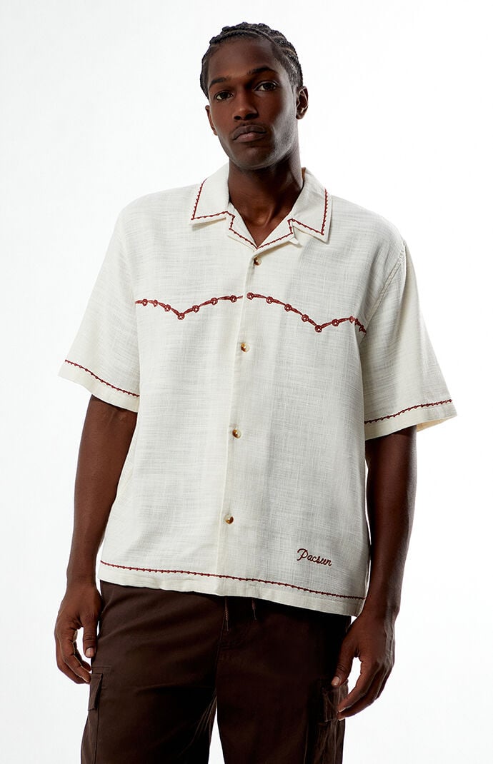 Pacsun Cream Western Embroidered Oversized Resort Camp Shirt