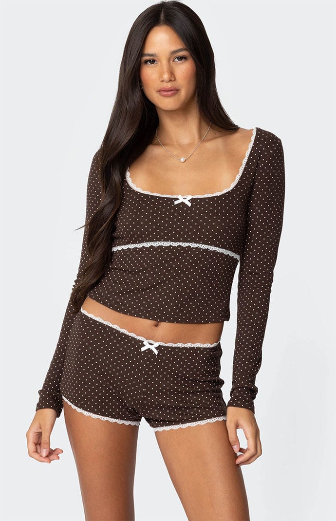 Edikted Juliana Polka Dot Ribbed Top | PacSun