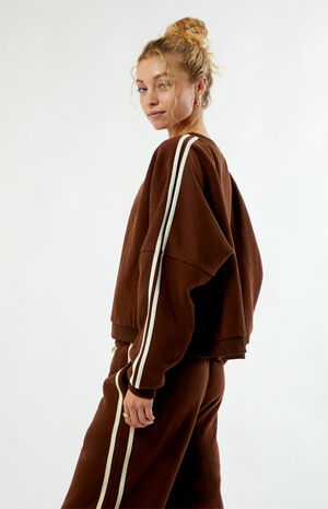 Brown Contrast Crew Neck Sweatshirt image number 3