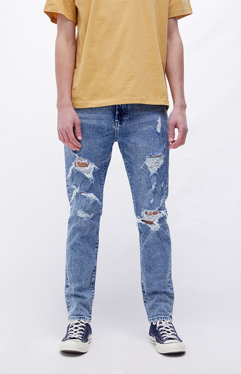 PacSun Men's Medium Indigo Acid Destroyed Slim Taper Jeans