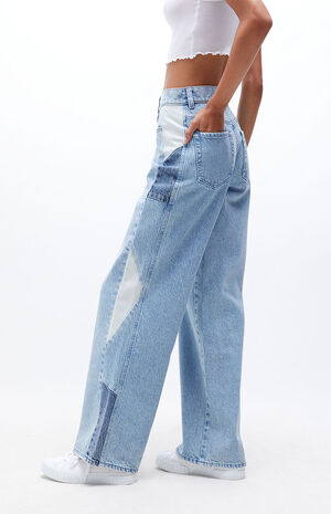 Eco Two-Tone Side Panel High Waisted Baggy Jeans image number 3