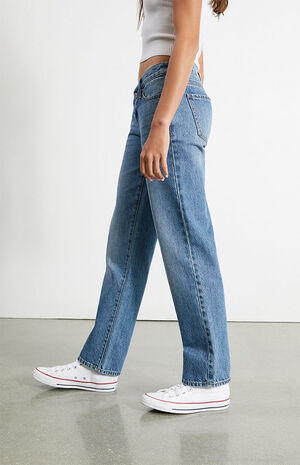Eco Medium Blue V-Dip&nbsp;Low Rise Straight Leg Jeans image number 3