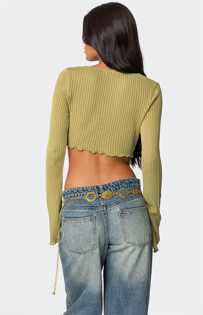 Edikted Bekkah Ribbed Knit Tie Front Top | Pacsun