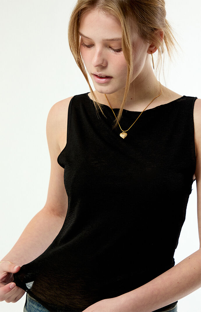 Beverly and Beck Maya Sheer Boat Neck Tank Top