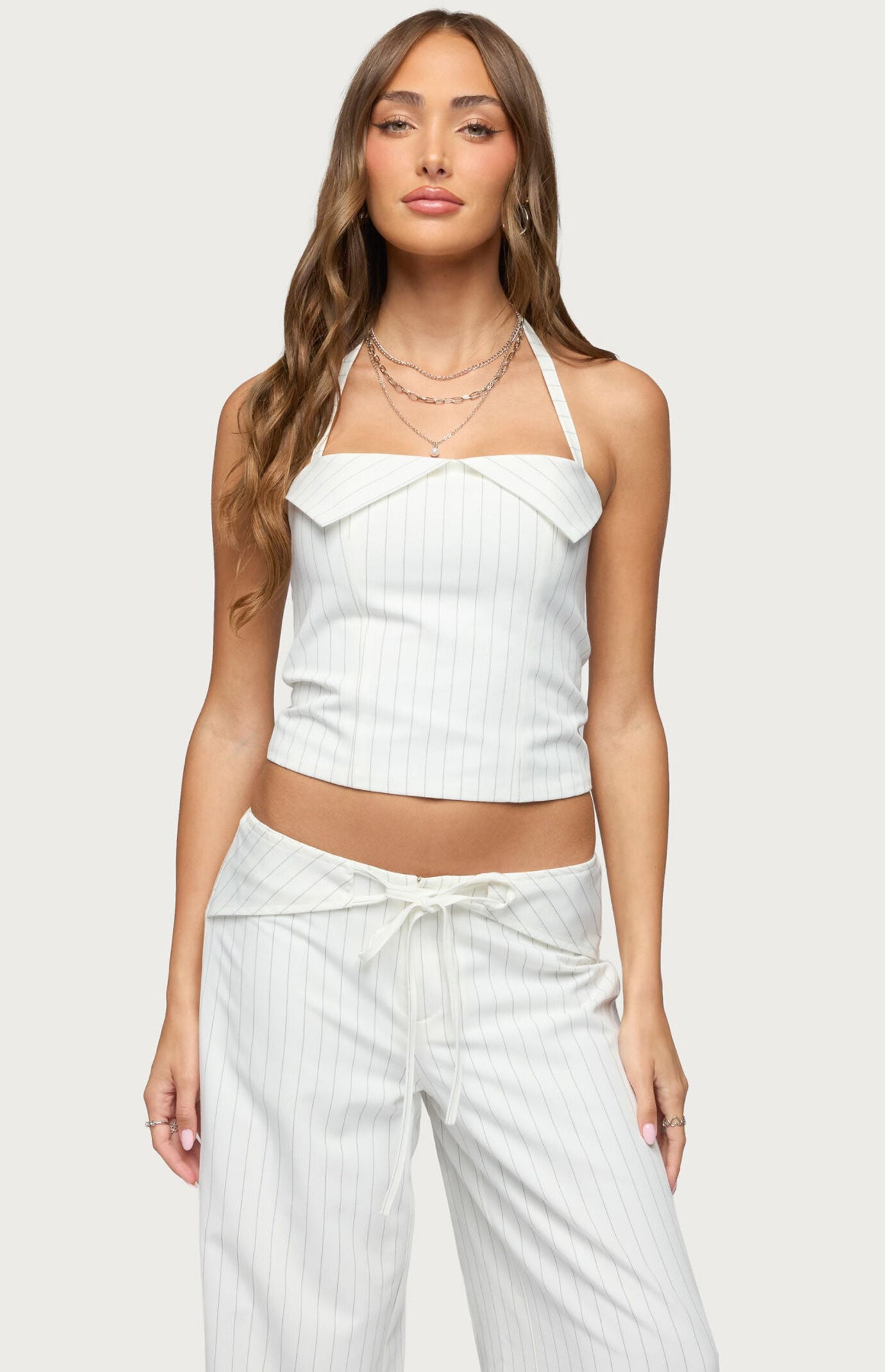 Edikted Parker Pinstripe Halter Top